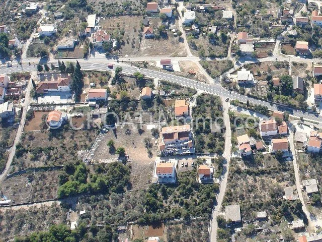 Aerial view of seafront newly built apartment in Drage near Pakostane