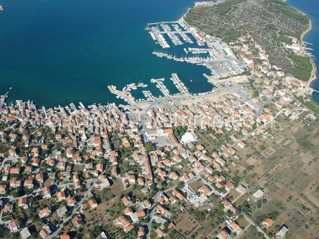 Aerial view of building land with sea view in Murter