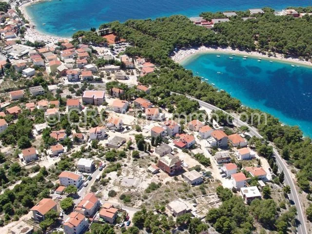 Aerial view of building land with sea view in Primosten