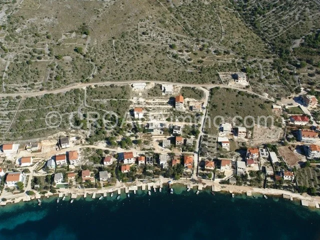 Aerial view of building land with sea view in Zatoglav near Rogoznica