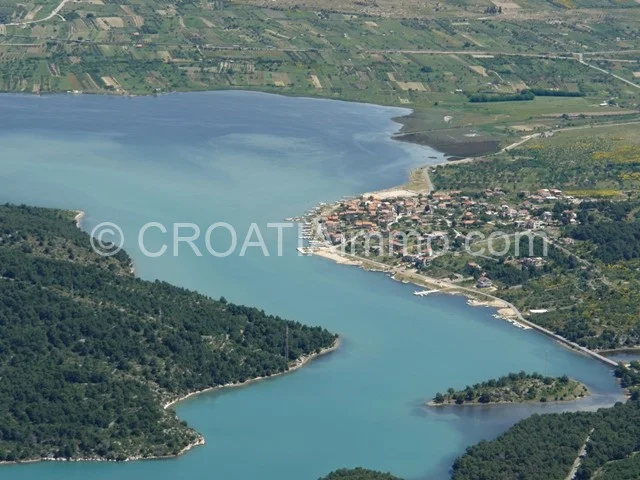 Aerial view of seafront building land in Jadrtovac near Sibenik