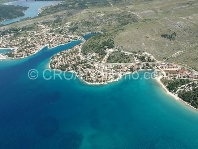 Aerial view of seafront building land in Zaboric near Sibenik