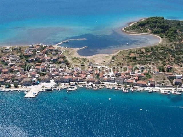 Aerial view of seafront house on Krapanj Island