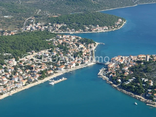 Aerial view of house with sea view in Tisno