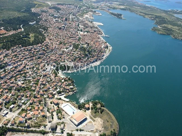 Aerial view of old stone house in Sibenik center