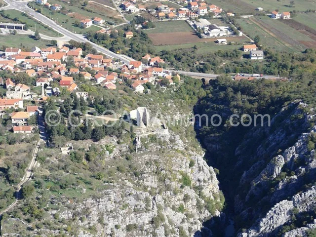 Aerial view of newly built villa with pool with garden in Drnis