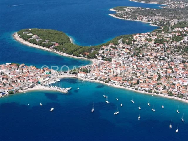 Aerial view of newly built villa with sea view with pool with garden in Primosten