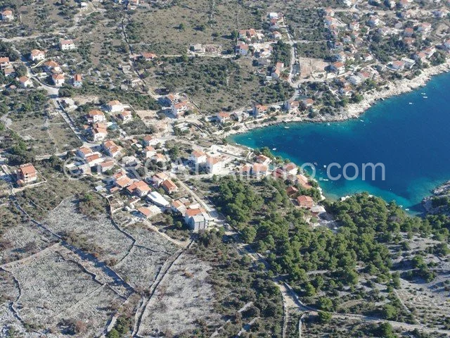 Aerial view of newly built villa with sea view with pool with garden in Razanj near Rogoznica