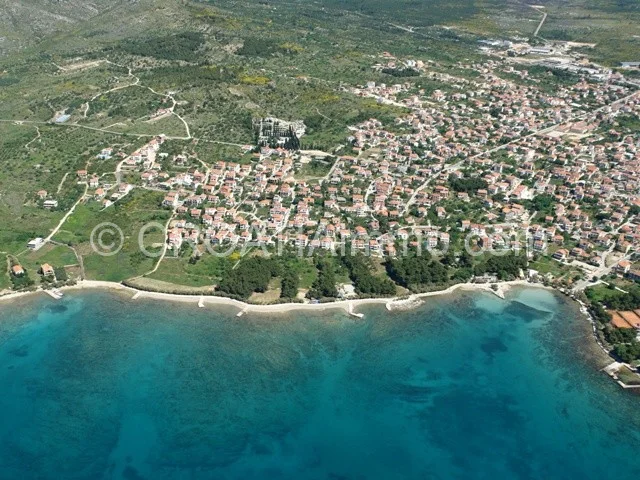 Aerial view of seafront newly built villa with pool in Vodice